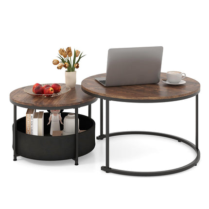 Dreamade 31.5" Round Coffee Table with Removable Fabric Basket & Metal Frame