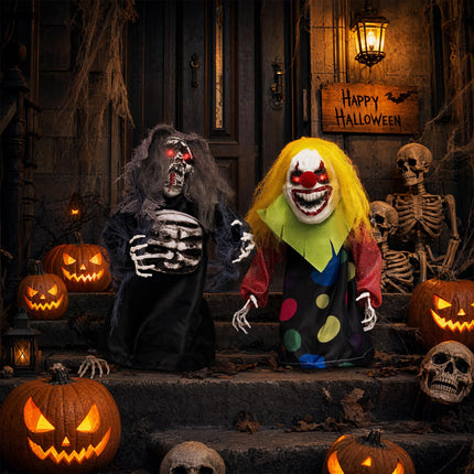DREAMADE Sound Activated Halloween Animatronics, Clown & Reaper