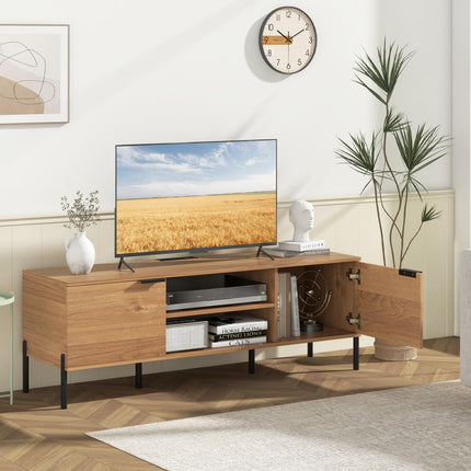 Dreamade TV Stand for TVs up to 65”, Entertainment Center with Charging Station, 2 Cabinets, Open Shelves, 6 Sturdy Metal Legs