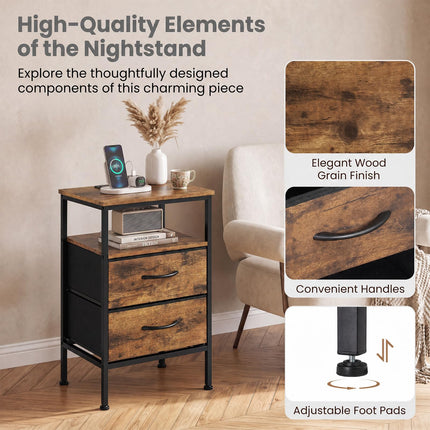Dreamade 24.5" Nightstand with Charging Station & 2 Fabric Drawer (1/2)