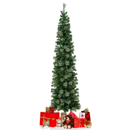 Dreamade 7ft Pre-Lit Half-Shape Christmas Tree, Artificial Xmas Tree W/ 403 Branch Tips - DreamadeUS