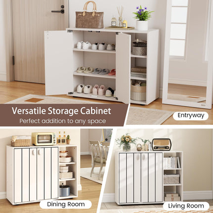 Dreamade Wood Shoe Cabinet with Doors with 3-Level Adjustable Open Shelves