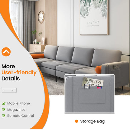 Dreamade Sectional Sofa Couch, Convertible Sleeper with 2 or 1 USB Ports Socket
