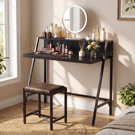 Dreamade 31.5" Small Computer Desk with Raised Storage Shelf & Heavy-Duty Metal Frame