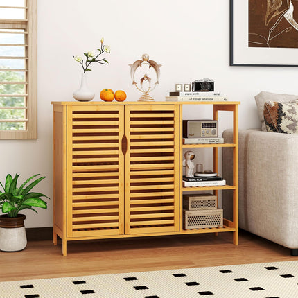 Dreamade Bamboo Bathroom Storage Cabinet 2-Door Storage Organizer with Shelves