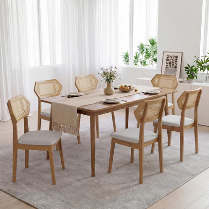 Dreamade Wood Dining Chairs Set of 2/4 Rattan Upholstered with Solid Wood Frame