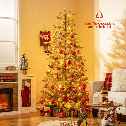 Dreamade 6.5FT / 7.5FT Pre-Lit Hinged Sparse Xmas Fir Tree with Multicolored LED Lights