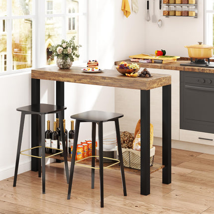 Dreamade 48-Inch Bar Table, Narrow Pub Table with Counter Height, Open Shelves, Solid Wood Frame