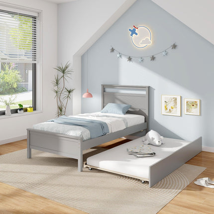 Dreamade Trundle Bed Twin, Wood Day Bed Frame with Headboard & Footboard