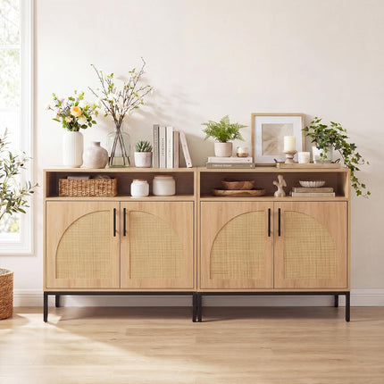 Dreamade 32" Sideboard Buffet Cabinet with 2 Natural Rattan Decorated Doors (1/2)