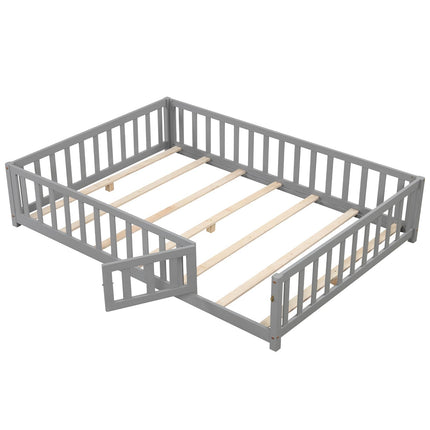 Dreamade Full Size Floor Bed for Kids, Montessori Floor Bed with Wood Slats & Safety Guardrails