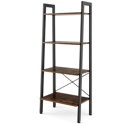 Dreamade Industrial 4-Tier Bookshelf, Ladder Bookshelf with Metal Frame, Anti-Tipping Kits