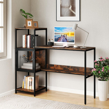 Dreamade Modern Computer Workstation Home Office Desk with Storage Cabinet and Shelves