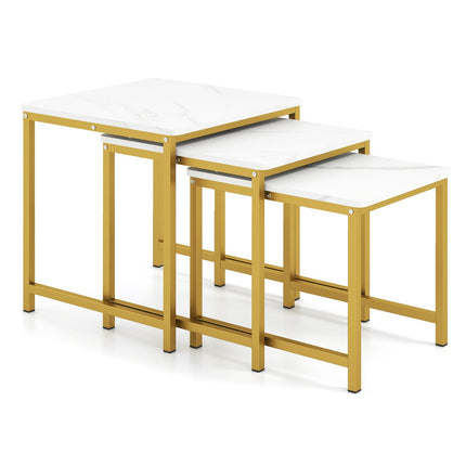 Dreamade Nesting Coffee Table Set of 3 | Faux Marble Coffee Table with Metal Frame