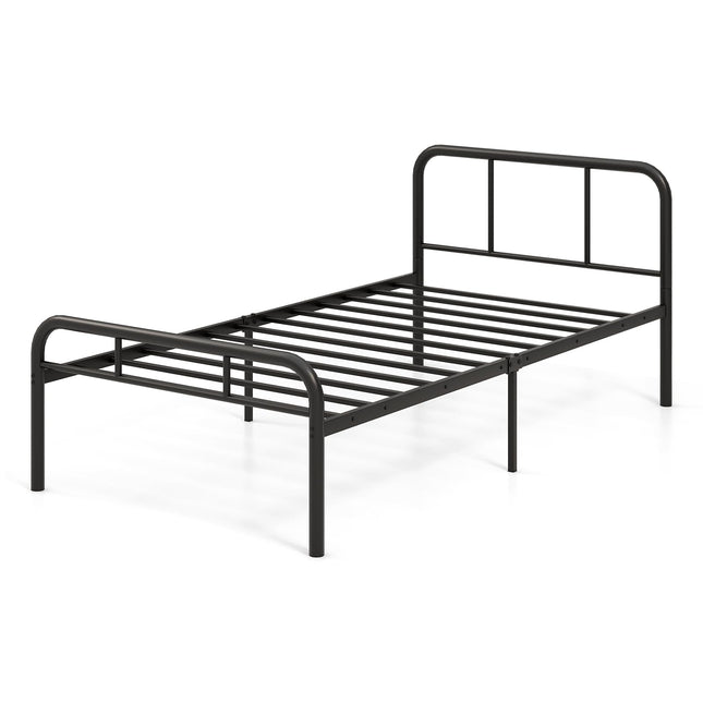 Dreamade Twin Size Bed Frame, Modern Metal Platform Bed with Headboard and Footboard, Heavy Duty Steel Slat Support Mattress Foundation