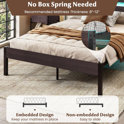Dreamade Full Size LED Bed Frame with Charging Station Rustic Metal Platform Bed