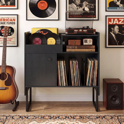 Dreamade Record Player Stand with Open Shelf & Cabinet Hold Up to 250 Albums