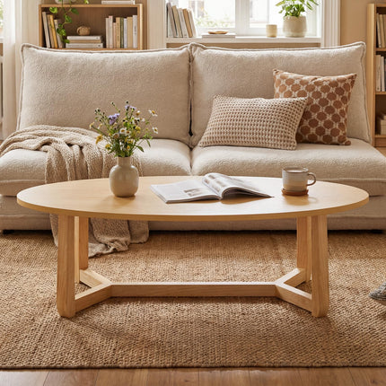 Dreamade 46'' Oval Coffee Table hickened Top & Solid Rubber Wood Frame