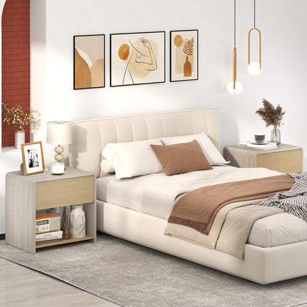 Dreamade Modern Nightstand with Drawer Set of 1/2 Storage Open Shelf
