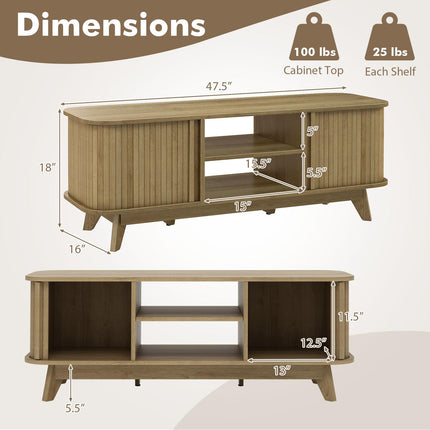 Dreamade TV Stand for 55-Inch TV, Entertainment Center with Dual Sliding Doors, Enclosed Cabinets, Adjustable Shelf