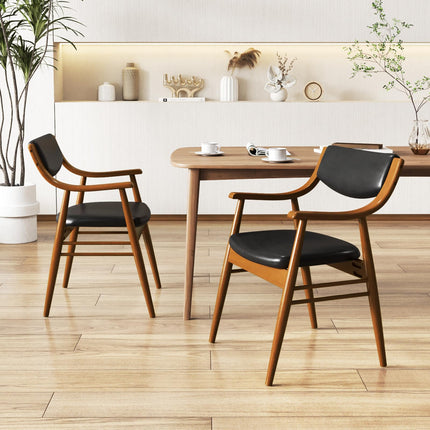 Dreamade Wooden Dining Chairs Set of 2/4, PU Leather Upholstered Kitchen Chairs w/Padded Seat & Back