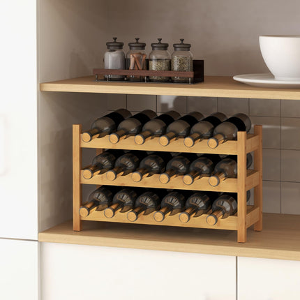 Dreamade Bamboo Wine Rack, 3 Tier 18 Bottle Wine Storage Cabinet Shelf, Small Wine Rack Bottle Organizer Freestanding Counter