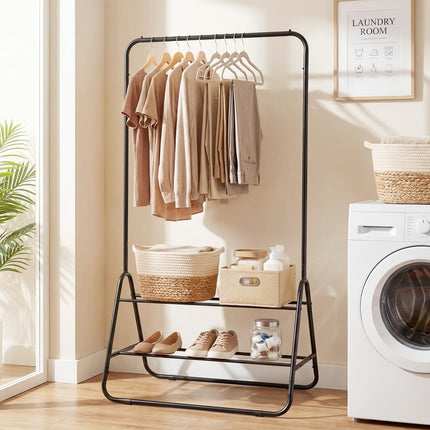 Dreamade Heavy Duty Clothes Rack | Metal Garment Rack with Hanging Rod and Storage Shelves