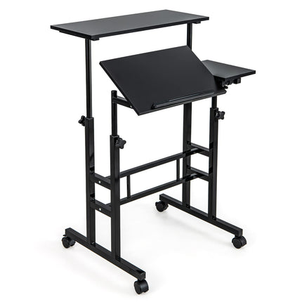 Dreamade Mobile Stand up Desk Adjustable, Rolling Standing Laptop Cart, 27.5"D x 22"W x 49.5"H