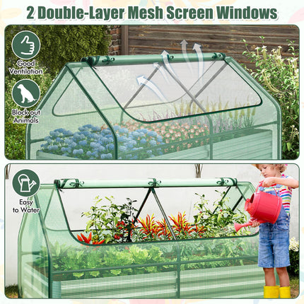 Dreamade Galvanized Steel Raised Garden Bed with Mini Greenhouse, Outdoor Metal Planter Box Kit with Large Roll-up Cover