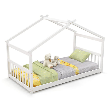 Dreamade House Bed Twin, Solid Wood Kids House Bed with Roof