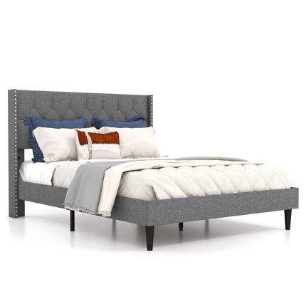 Dreamade Full Size Linen Fabric Upholstered Platform Bed Frame