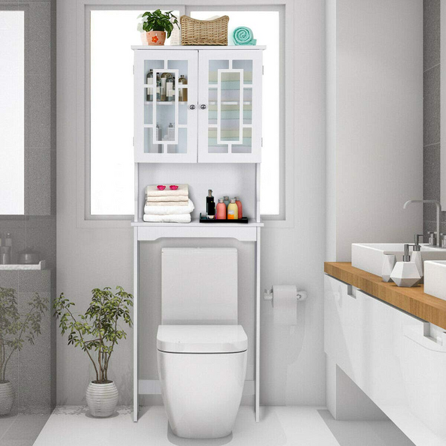 Dreamade Over-The-Toilet Storage Spacesaver, Bathroom Organizer with Cabinet and Shelf