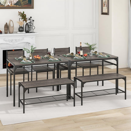 Dreamade Dining Table Set for 4, Kitchen Table with Chairs & Bench, Storage Racks