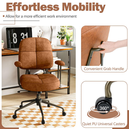 Dreamade Mid Century Modren Office Chair, Fuax Leather Desk Chair w/Armrest & Mid Back