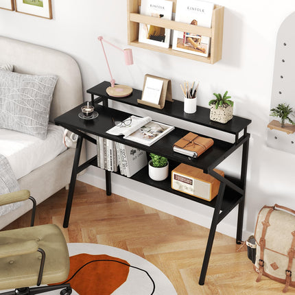 Dreamade Space Saving Computer Desk with Monitor Stand and Extra Storage Shelf for Work Study