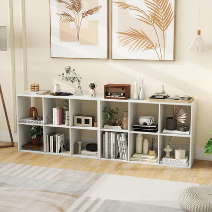 Dreamade 6-Cube Bookcase, White Cubby Bookshelf w/Back Guardrail & Anti-Tipping Kits