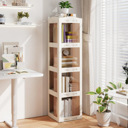Dreamade 4-Tier Spinning Bookcase w/Swivel Base | Translucent Storage Organizer for Living Room