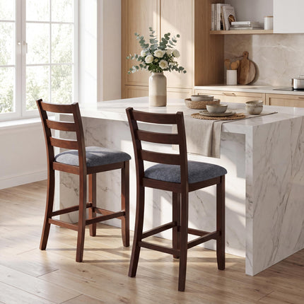 Dreamade 26 Inch Farmhouse Upholstered Wooden Barstools with Footrest (2/4)
