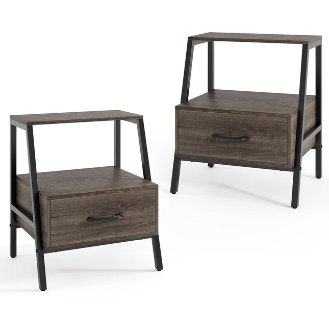 Dreamade Farmhouse Nightstand with Drawer Set of 1/2