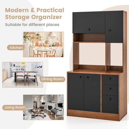 Dreamade Kitchen Pantry, Buffet Hutch with 3 Storage Cabinet, 71'' Floor Large Cupboard with 3 Deep Drawers