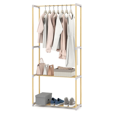 Dreamade Pine Wood Clothes Rack with 2-Tier Open Storage Shelf for Hanging Clothes
