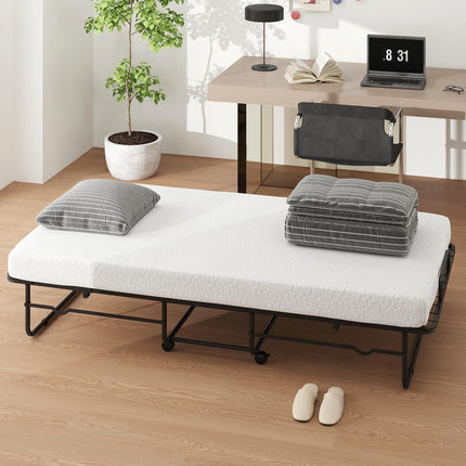 Dreamade Twin Folding Bed with Mattress, Roll Away Bed Portable Guest Bed w/Sturdy Metal Frame