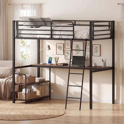 Dreamade Twin Loft Bed with Desk & Charging Station