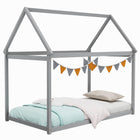 Dreamade Twin House Bed, Wood Montessori Bed Frame with House Roof Canopy