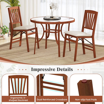 Dreamade Folding Dining Chairs Set of 2/4, Modern Kitchen Chairs w/Padded Seat & Slatted Backrest, Rubber Wood Frame