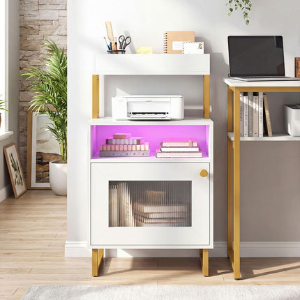 Dreamade Night Stand with LED Lights | Tall Sofa Side Couch End Table w/Top Tray (1/2)