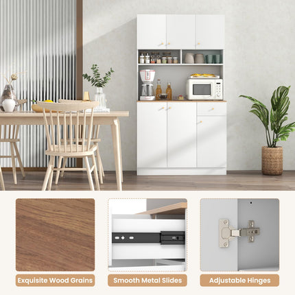 Dreamade Kitchen Pantry Cabinet, 71” Tall Buffet Cabinet with Hutch, Built-in Power Outlet