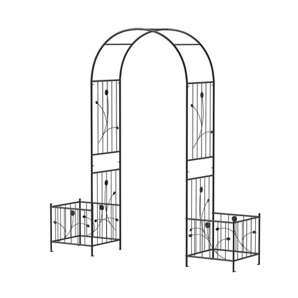 Dreamade Garden Arch Trellis with Planters, 86'' Metal Arbor Pergola for Climbing Plants Rose Clematis Vines
