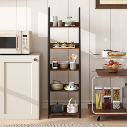 Dreamade 5-Tier Industrial Ladder Bookshelf with Removable Fabric Drawer (1/2)