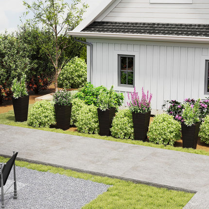 Dreamade Set of 2 Outdoor Wicker Flower Pot 30 Inch Tall Planters with Drainage System PE Rattan Flower Pots